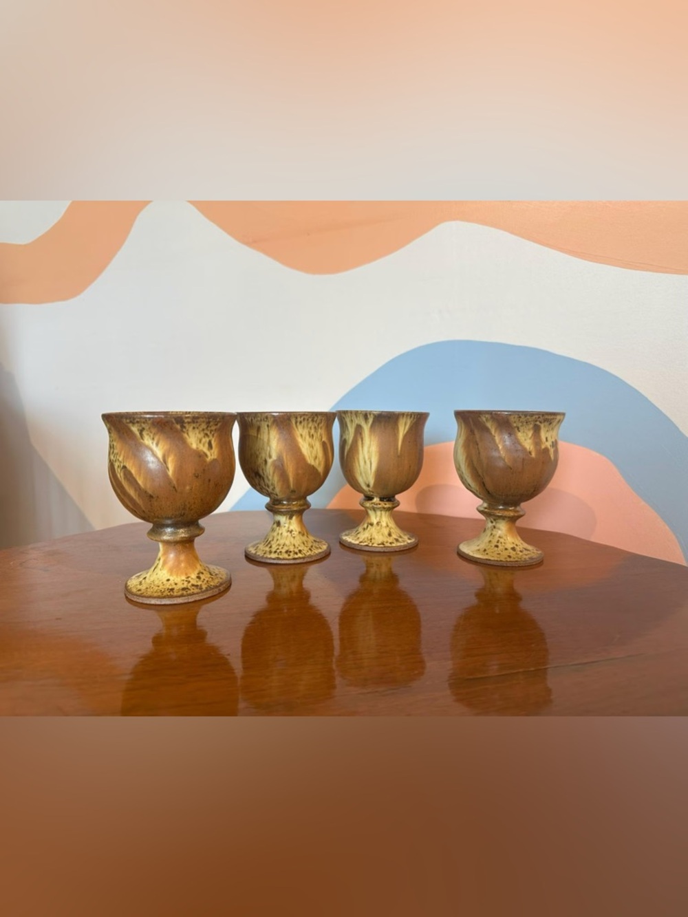 Speckled Ceramic Goblet Vases in Brown and Gold - Set of 4